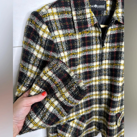 Sag Harbor Yellow, Black, Red Plaid Jacket Blazer with Zipper - Size Medium - Picture 3 of 7